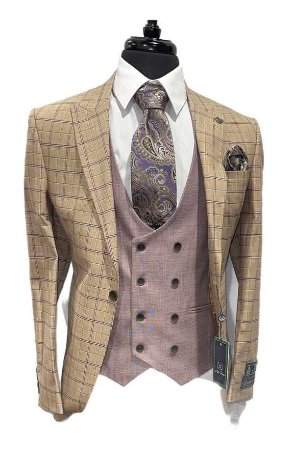 3pc Compose' Slim Fit Suit -TanPurple