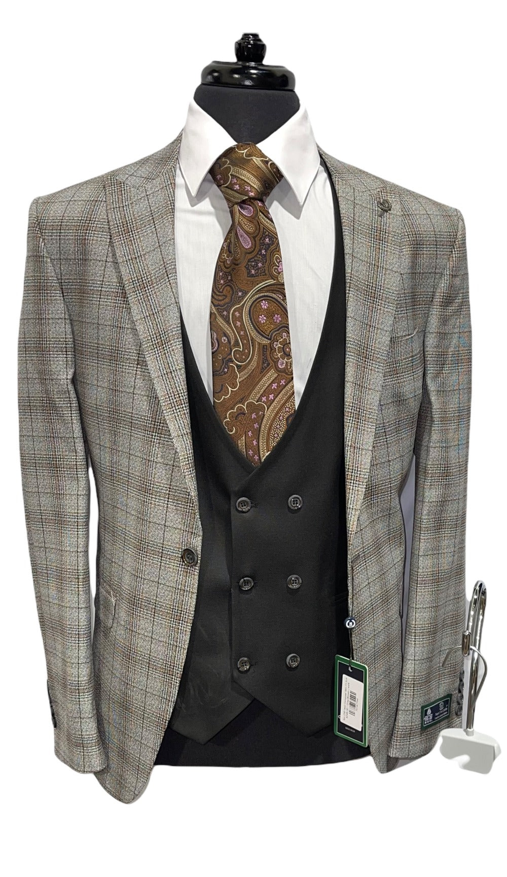 3pc Compose' Slim Fit Suit- Gray/Brown-The City Warehouse-Menswear