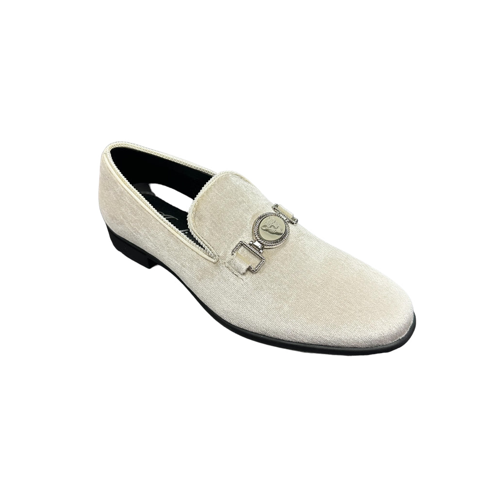 Velvet Loafer W/ Buckle | Antonio (Cream)-The City Warehouse-Menswear