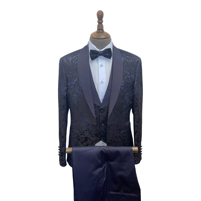 Embroidered 4PC Tuxedo- 389 | Navy | Modern Fit