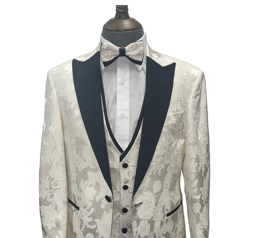 Embroidered 4PC Tuxedo- 884 | Modern Fit | Cream-The City Warehouse-Menswear