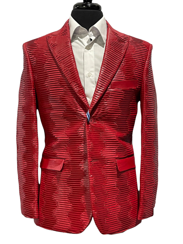 Ribbed PU-Leather Sport Coat-Red