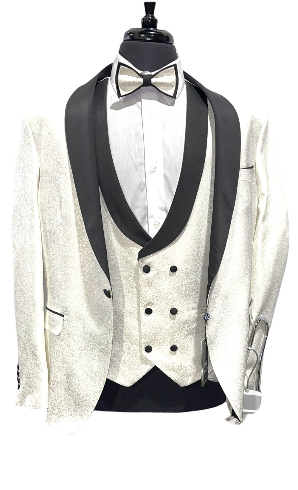 4pc Slim Fit Pattern Tuxedo-White-The City Warehouse-Menswear
