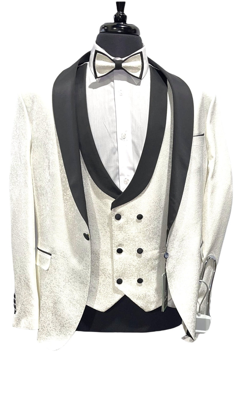 4pc Slim Fit Pattern Tuxedo-White