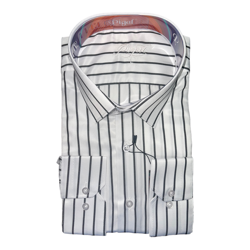 L/S Pinstripe Button Down | White/Blk