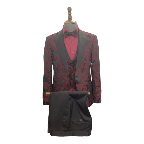 Embroidered 4PC Tuxedo- 884 | Modern Fit | Burgandy