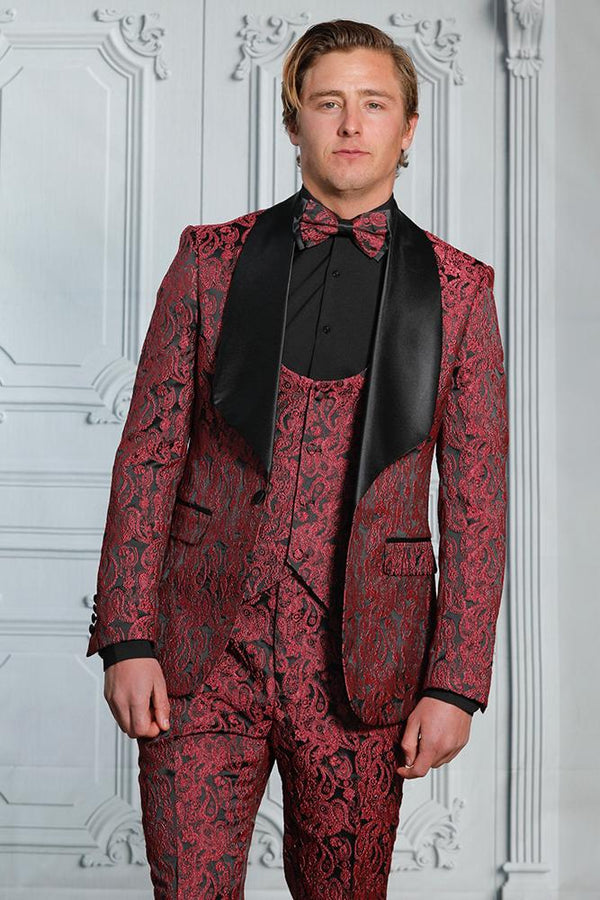 4PC. Embroidered Tuxedo | TURIN | Burgandy
