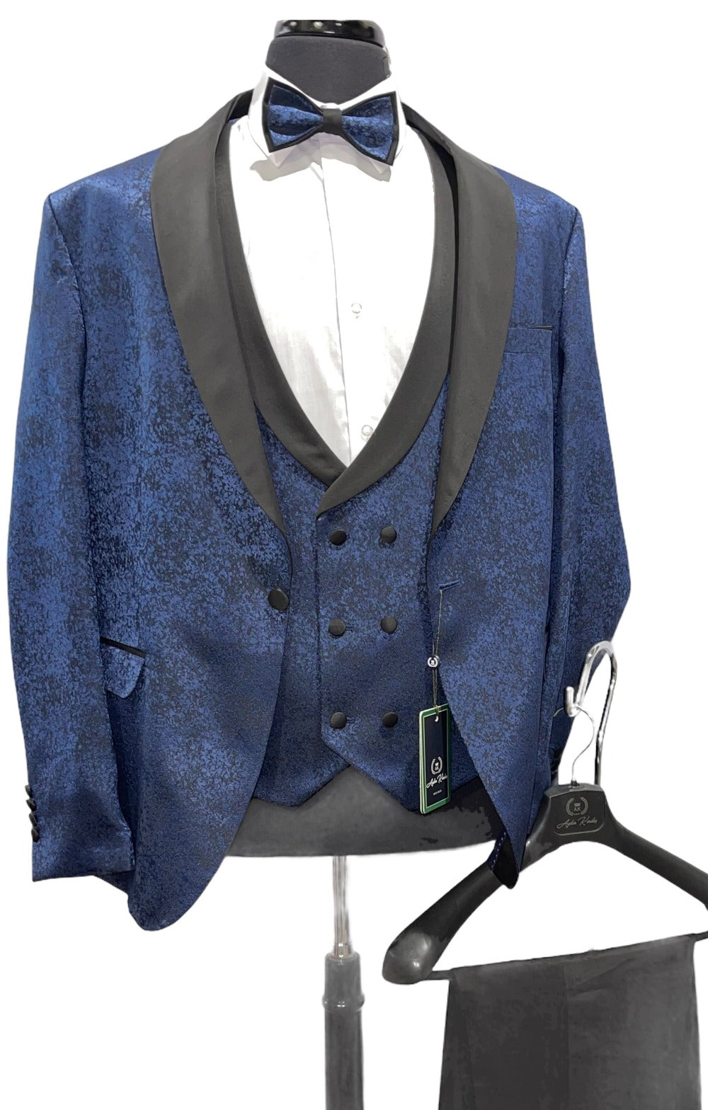 4pc Slim Fit Pattern Tuxedo-Navy-The City Warehouse-Menswear