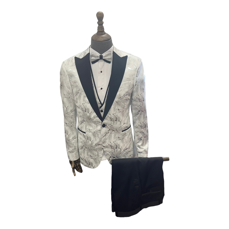 Embroidered 4PC Tuxedo- 901 | White/Blk | Modern Fit