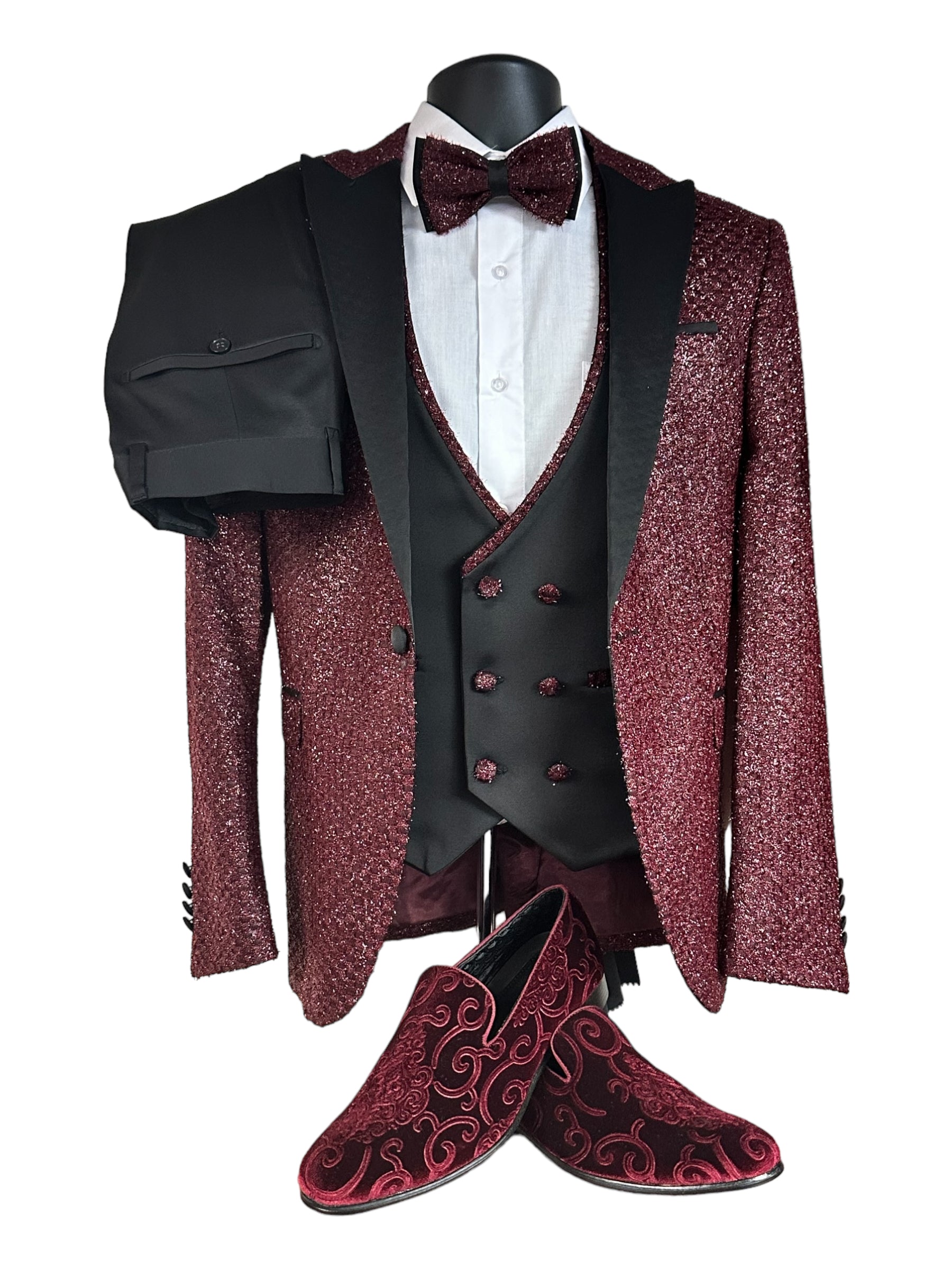 4pc Design Tuxedo | Burgandy-The City Warehouse-Menswear