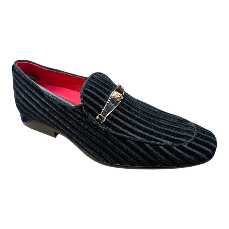 Velvet Stripe Loafer W/ Buckle | 6946 (Black)