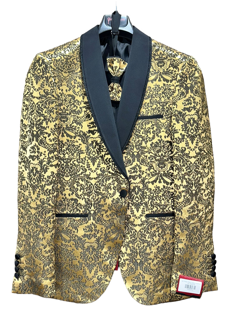 4pc Paisley Design Tuxedo | Gold/Black