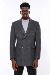 3/4 Length Coat | Metal Button Double Breasted | KP-3120