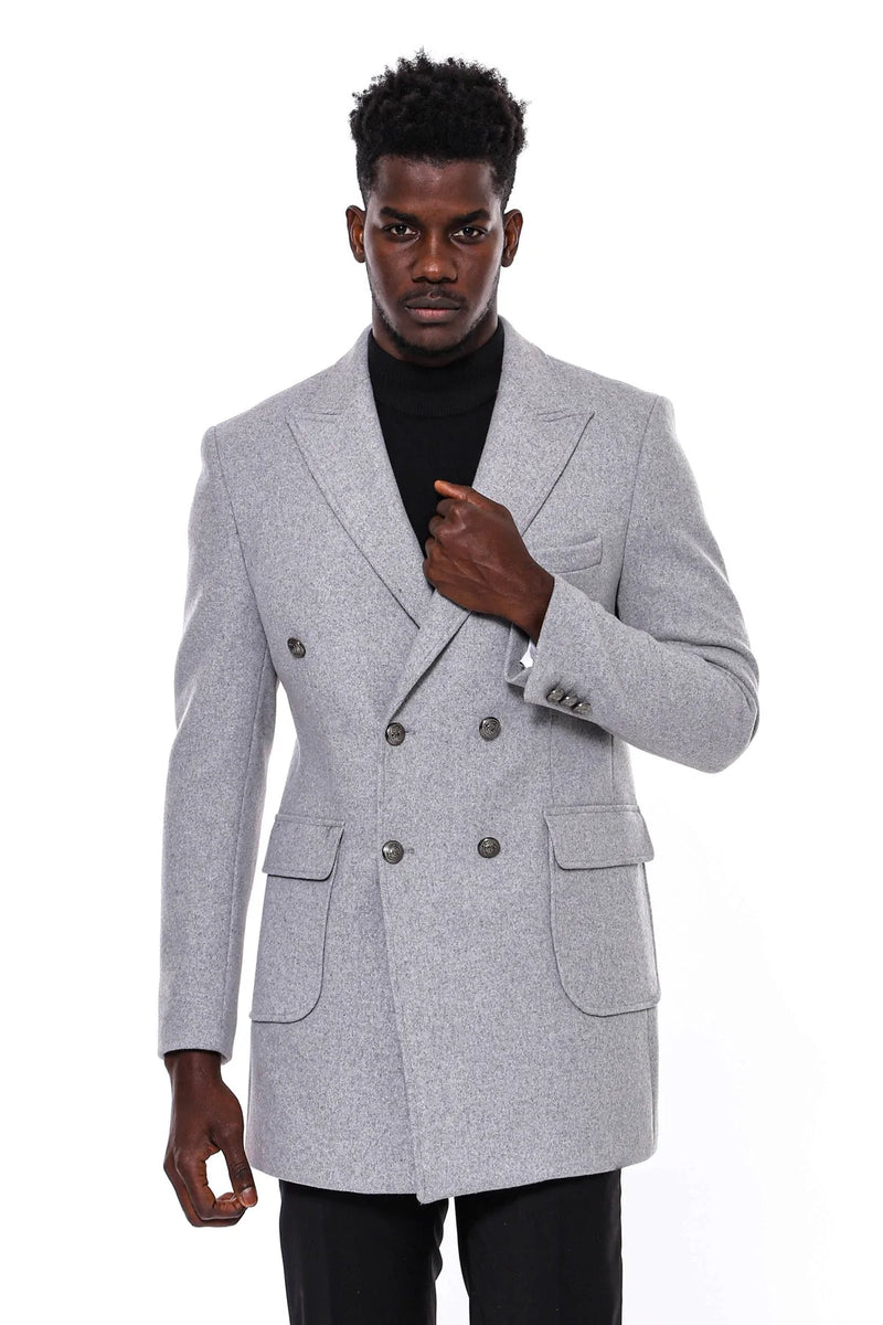 3/4 Length Coat | Metal Button Double Breasted | KP-3120