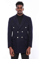 3/4 Length Coat | Metal Button Double Breasted | KP-3120